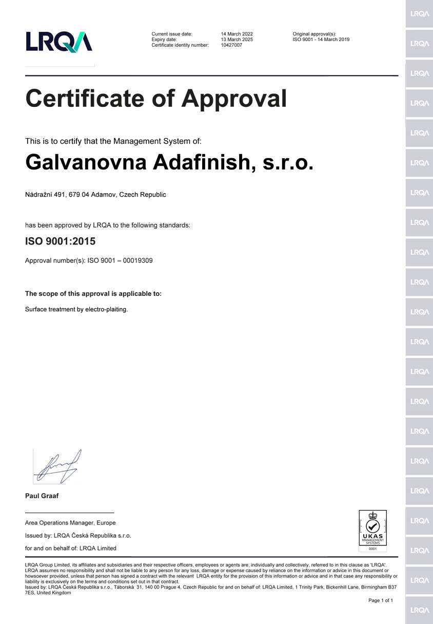 Certifikát ISO 9001:2015