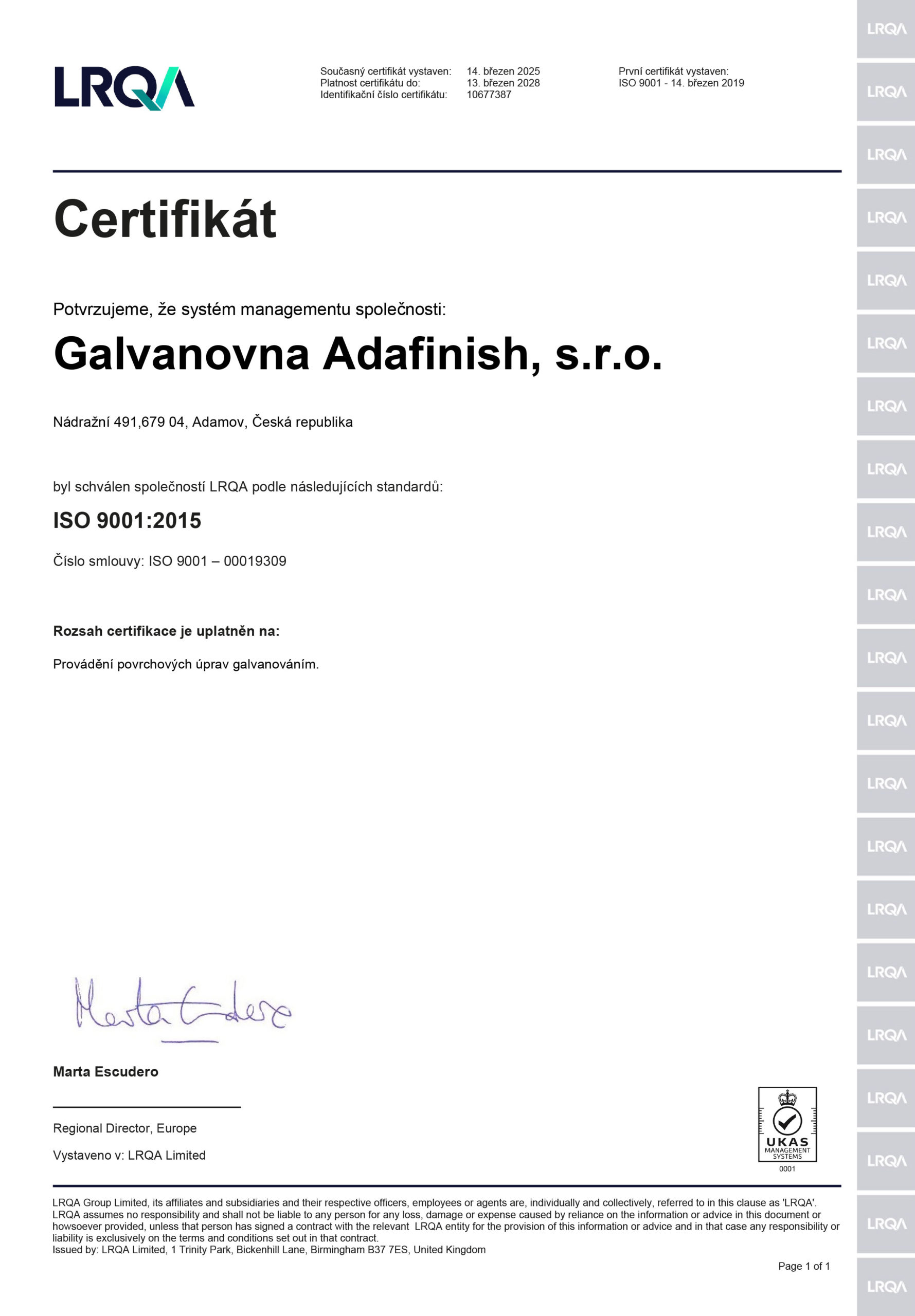 Certifikát ISO 9001:2015
