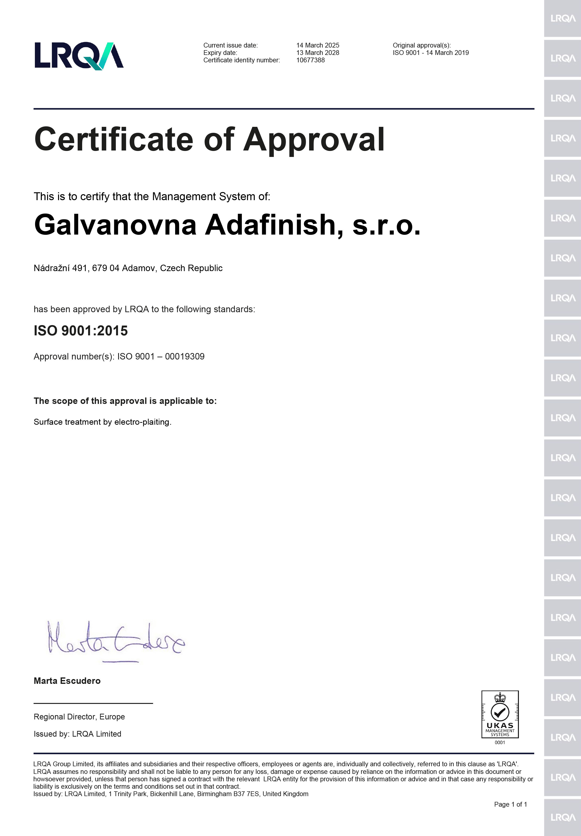 Certifikát ISO 9001:2015